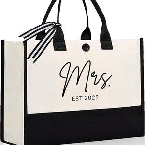 Mrs Canvas Tote Bag Large Capacity Bridal Shower Wedding Gift for Bride